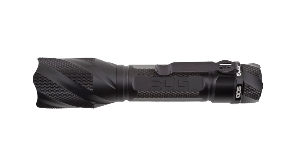 SOG Specialty Knives &amp; Tools Dark Energy LED Flashlight with Belt Clip, Black, CR123A Batteries Included, 550 Lumens DE-05