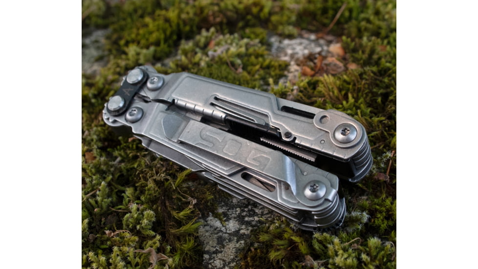 SOG Specialty Knives &amp; Tools PowerLitre Multi-Tool, Stainless Steel Blade, Stone Wash Finish, Grey/Grey, SOG-PL1001-CP