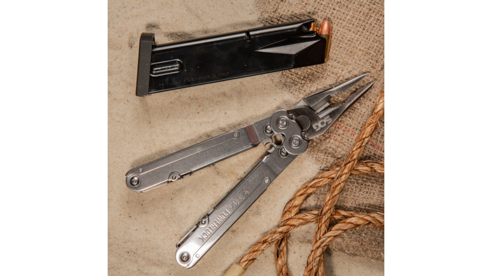 SOG Specialty Knives &amp; Tools PowerLock Multi-Tool w/ V-Cutter, Nylon Sheath, Silver/Satin, SOG-S62N-CP