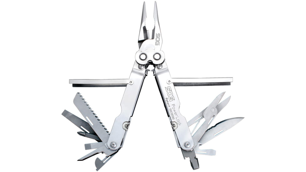 SOG Specialty Knives &amp; Tools PowerLock Multiool Scissors w/ Nylon Sheath, Satin Finish, Silver, SOG-S60N-CP