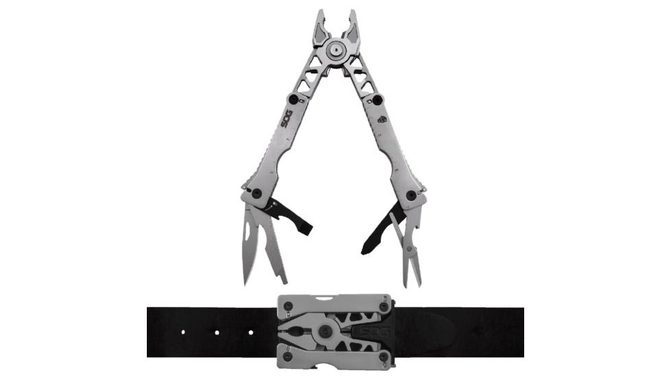 SOG Specialty Knives &amp; Tools Sync II Traveler Detachable Multi - Tool with Belt Buckle, 12 Tools, 5.8in, Black, SN1012-CP