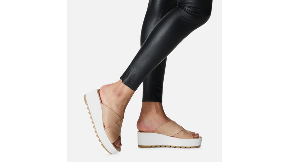 Sorel Cameron Flatform Mule Wedge Sandals Leather- Womens, Honest Beige/Sea Salt, 8 US, 1999151-246-8