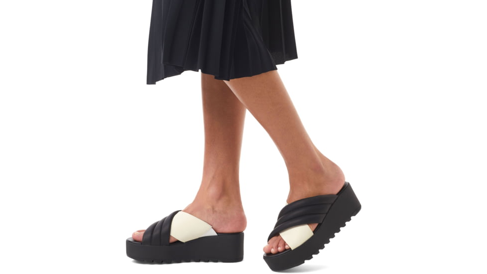 Sorel Cameron Flatform Puff Mule Sandals - Womens, Black/Sea Salt, 7 US, 2030451-010-7