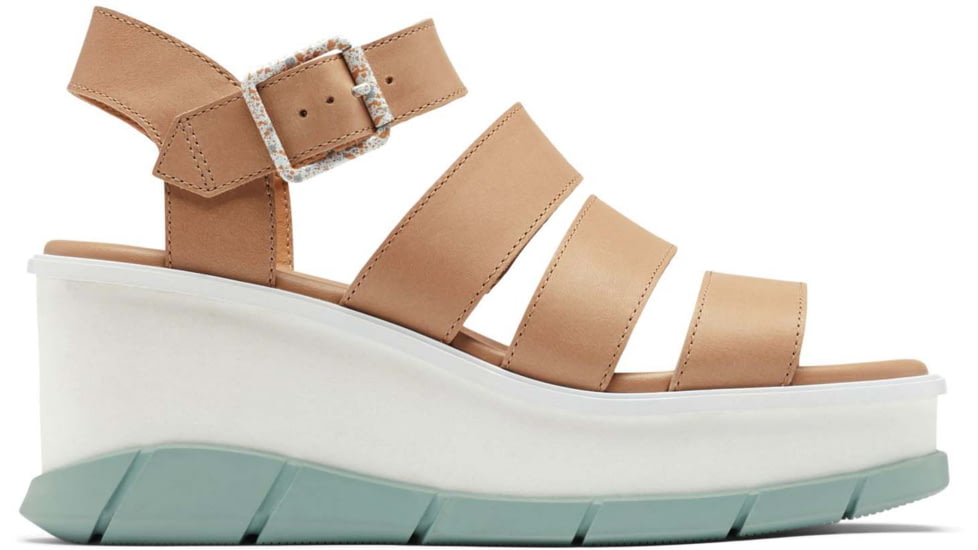 USED Sorel Joanie III Ankle Strap Wedge Sandals - Women's, Honest Beige/Crushed Blue, 8 US, 1999391-246-8, EDEMO1