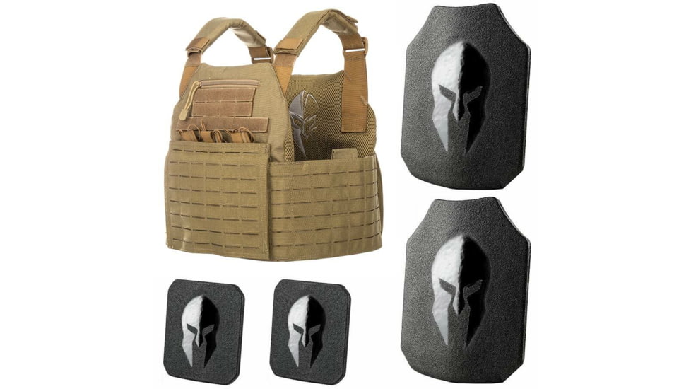 Spartan Armor Systems Achilles NIJ Certified AR550 Package, Small/Extra Large, Coyote Brown, Adjustable, SA-AR550PKG-AC-CB-FC-SP