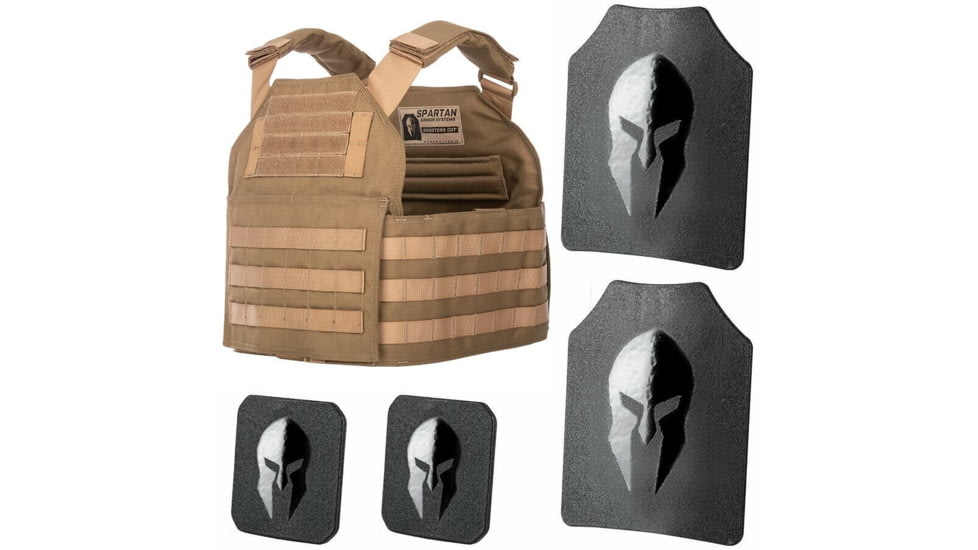 Spartan Armor Systems Shooters Cut And Omega AR500 Body Armor Package, Small/Extra Large, Tan, Adjustable, SA-AR500PKG-SHPC-TAN-SP
