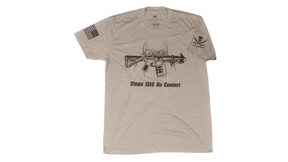 Spikes Tactical Mens - T-Shirt - Stops ISIS on Contact, Warm Grey, 2XL SGT1071-2X