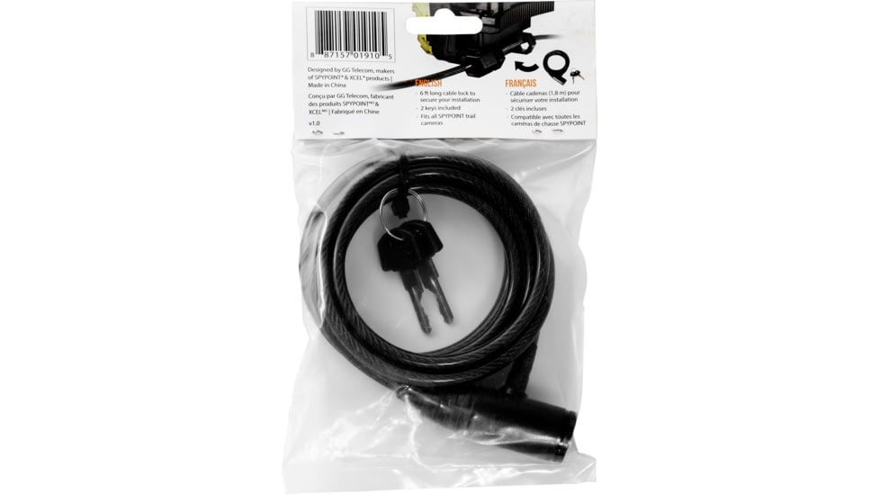 Spypoint 6ft Cable Lock w/2 Keys, Black CLM-6FT
