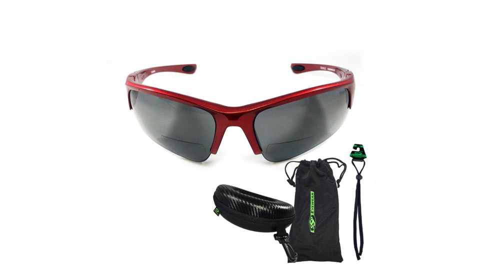 SSP Eyewear Entiat CF+ Bifocal Shooting Glass Readers w/ 1.25 Magnification, Red Frame, Clear Mirrored Lens, ENTIAT 12 RED M