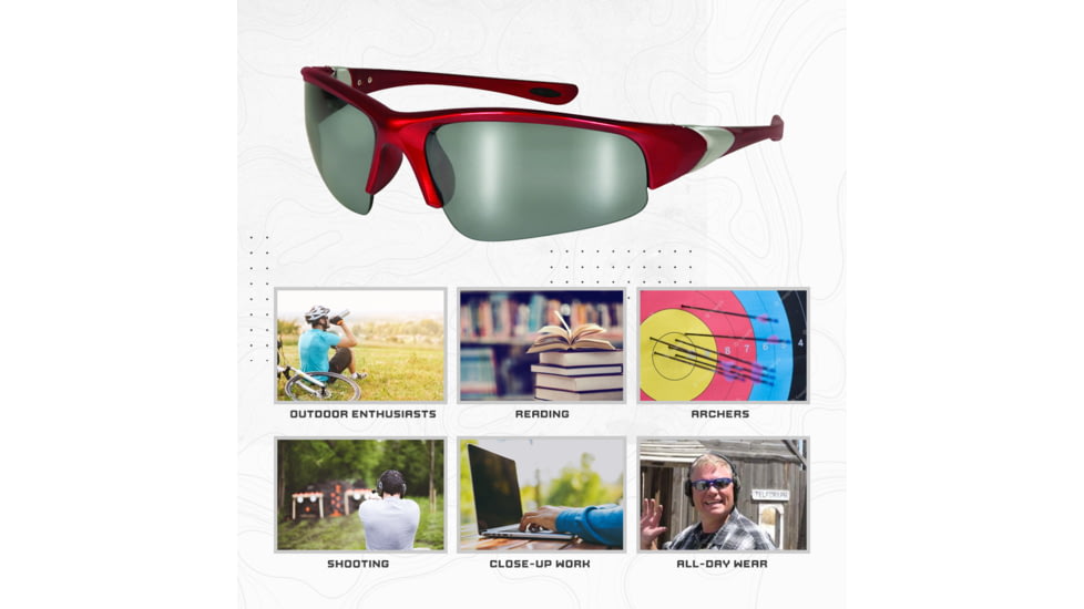 SSP Eyewear Entiat CF+ Bifocal Shooting Glass Readers w/ 1.25 Magnification, Red Frame, Clear Mirrored Lens, ENTIAT 12 RED M