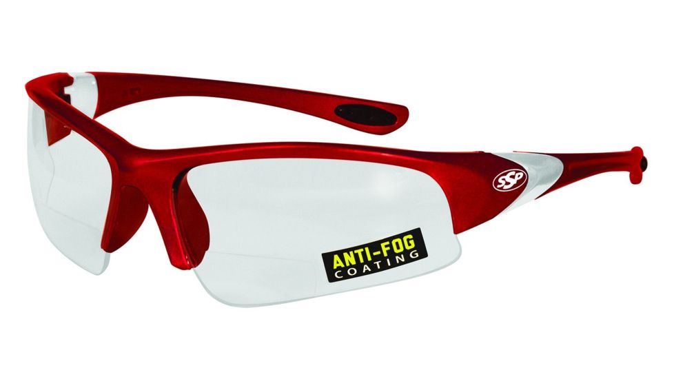 SSP Eyewear Entiat Clear Anti-Fog Bifocals Shooting Glass Readers w/ 1.50 Magnification, Red Frame, Crystal Clear Anti-Fog Lens 011711953592