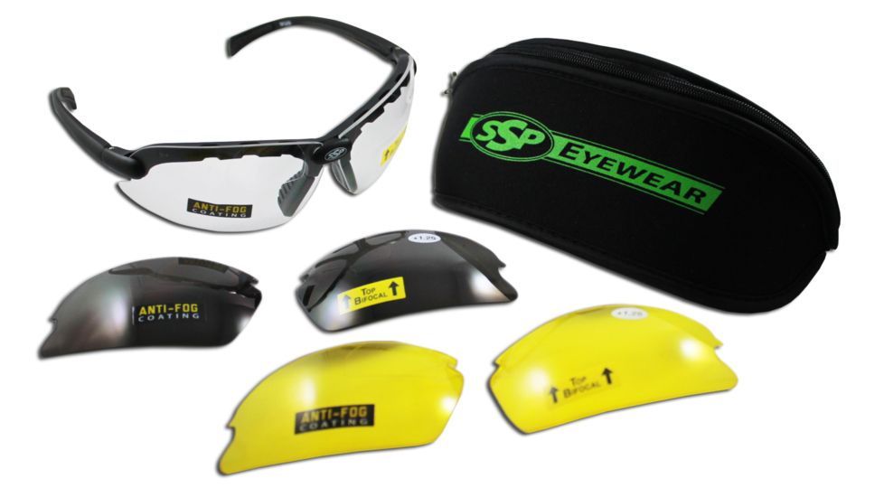 SSP Eyewear Top Focal Assorted Interchangeable Shooting Glasses w/ 1.00 Magnification, Black Frame, Amber, Clear And Smoked Lenses 011711955107