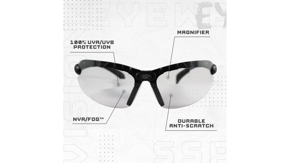 SSP Eyewear Top Focal Assorted Interchangeable Shooting Glasses w/ 2.25 Magnification, Black Frame, Amber, Clear And Smoked Lenses, TF225 AST KIT