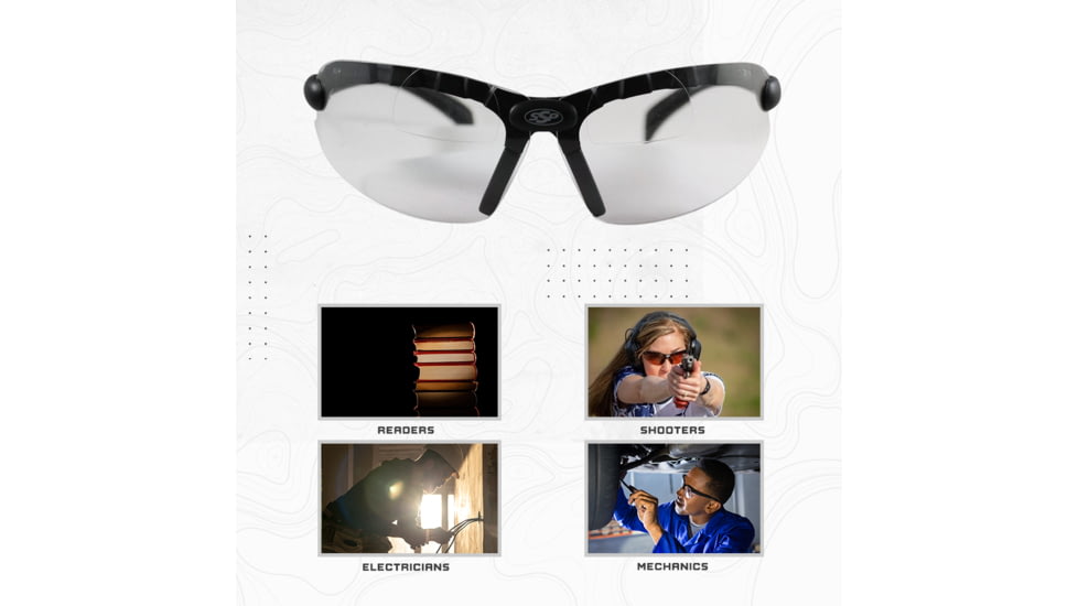 SSP Eyewear Top Focal Assorted Interchangeable Shooting Glasses w/ 2.25 Magnification, Black Frame, Amber, Clear And Smoked Lenses, TF225 AST KIT