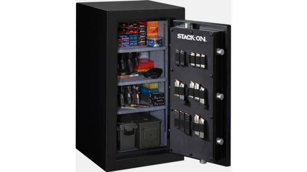 Stack-On 40in Shooters Pistol/Ammo Safe w/Electronic Lock,Door Storage,30min Fire Rating,1.5in,Locking Bolts,Black E-8-MB-E-S