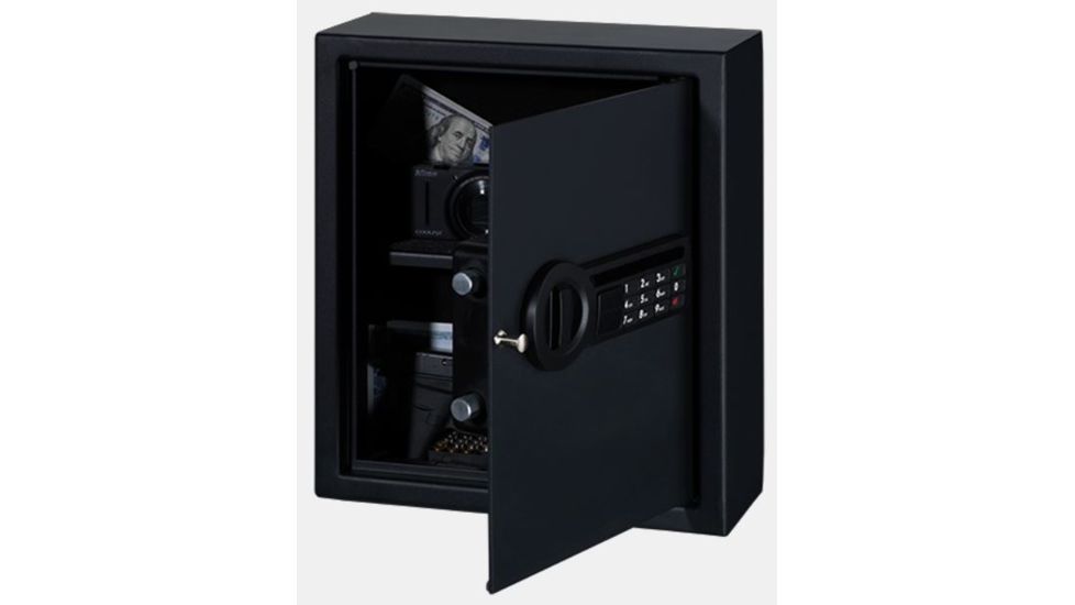 Stack-On Personal Drawer/Wall Safe w/Electronic Lock,1 Shelf,12.36x4.72x14.37in,Matte Black PDS-1505