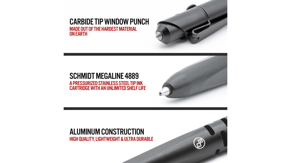 StatGear Skrawl Bolt-Action Tactical Pen, Black, SKRAWL