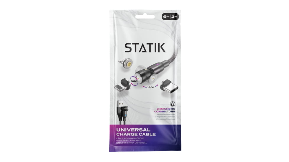 Statik Statik 360 Universal Charge Cable w/ 3 Rotating Magnetic Connectors, 6ft/2M, Black, PUP-0386