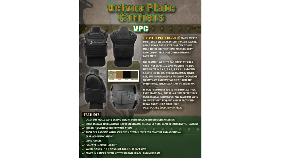 Stealth Armor Systems Velox Plate Carrier Optimized SAPI, Coyote Brown, Xlarge, VLX-PC-XL-CB-OP