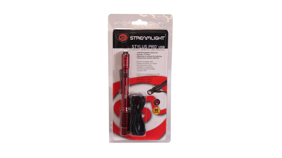 Streamlight Stylus Pro USB Rechargeable Penlight, 120V AC/USB Cord, Red, 66136