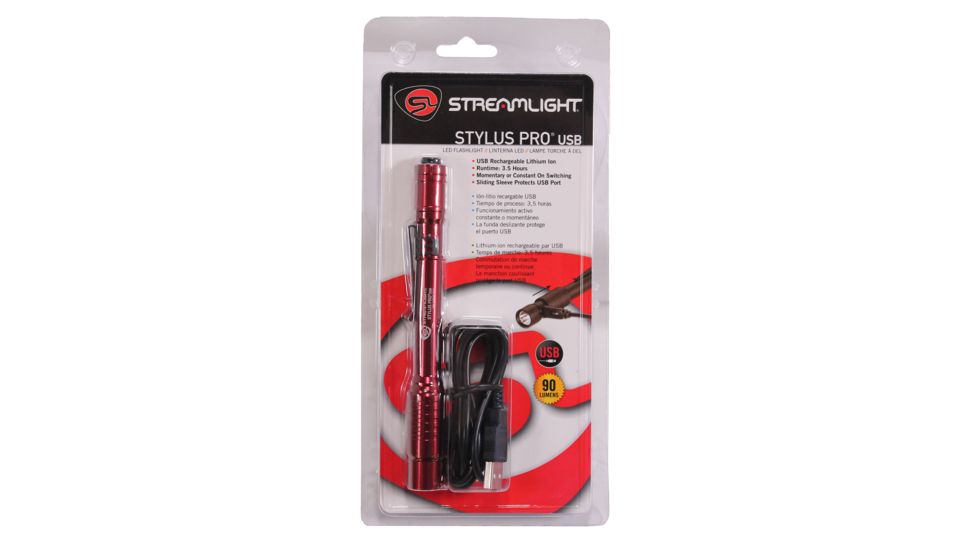 Streamlight Stylus Pro USB Rechargeable Penlight, USB Charger, Red, 66137