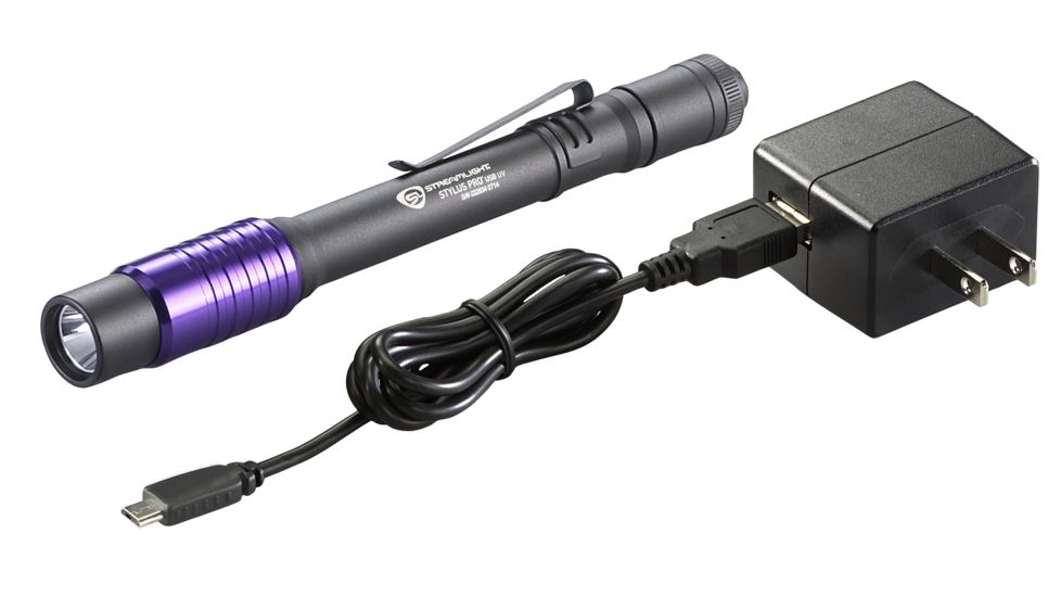Streamlight Stylus Pro USB UV Rechargeable Penlight,325 mW w/120V AC Adapter,USB Cord,Holster 66148