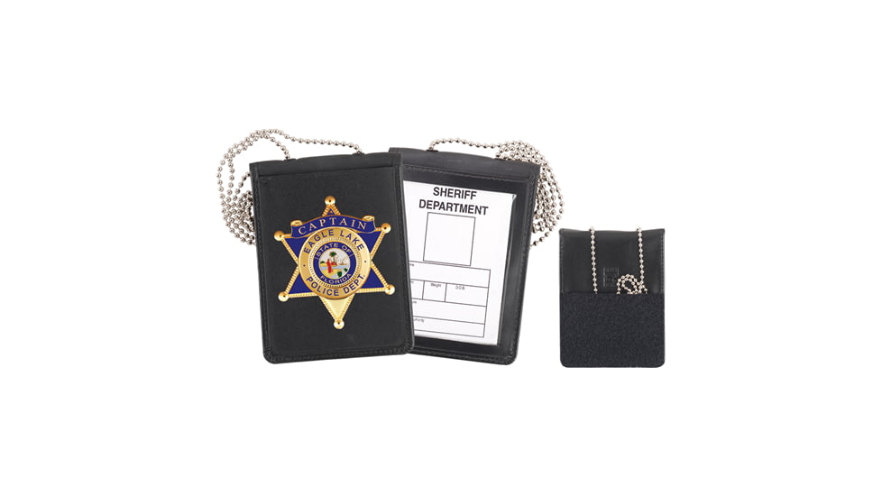 Strong Leather Recessed Velcro w/Chain Badge And ID Holders, Black, 3 in x 4 in, 71600-1022