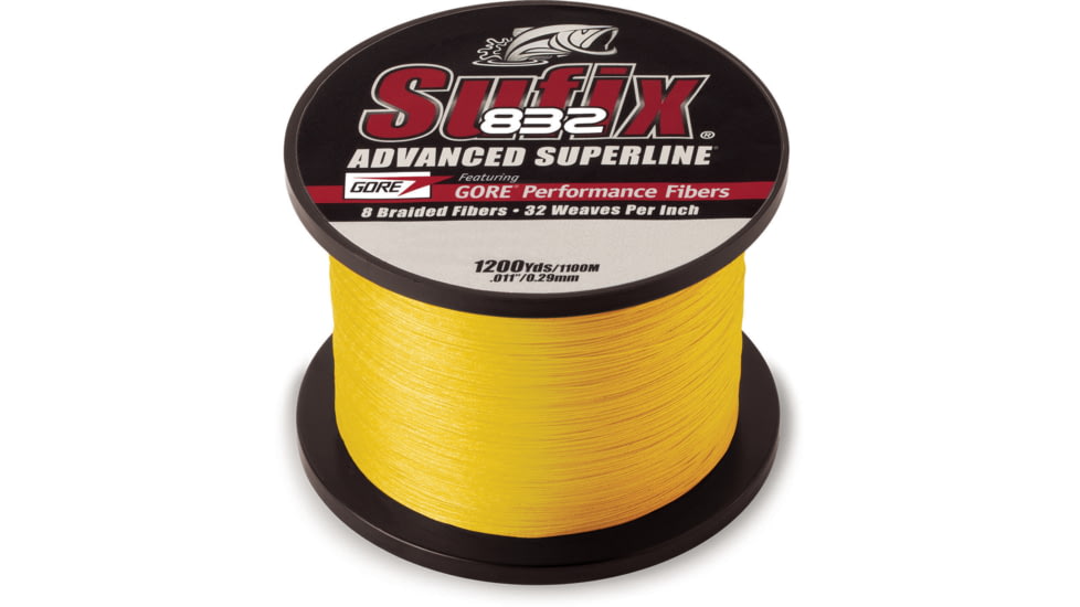 Sufix 832 Braid 15lb Line, Hi-Vis Yellow, 1200 Yds, 660-315Y