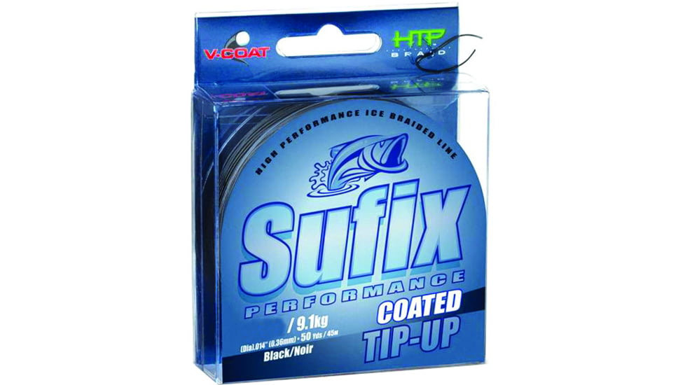 Sufix Coated Tip-Up Ice Braid Line 50lb V-Coat Black 50Yds, 609-150BLK