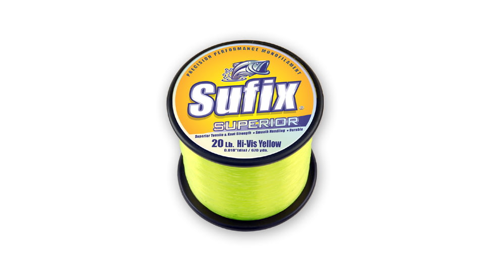 Sufix Superior Monofilament Line 20lb 2670yd Hi-Vis Yellow 1lb Spool, 644-120