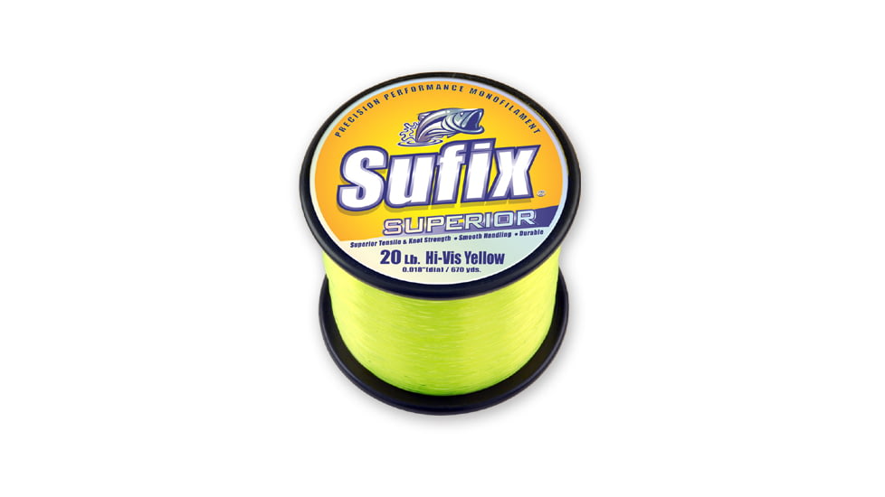 Sufix Superior Monofilament Line 25lb 9440yd Hi-Vis Yellow 4.4lb Spool, 650-125