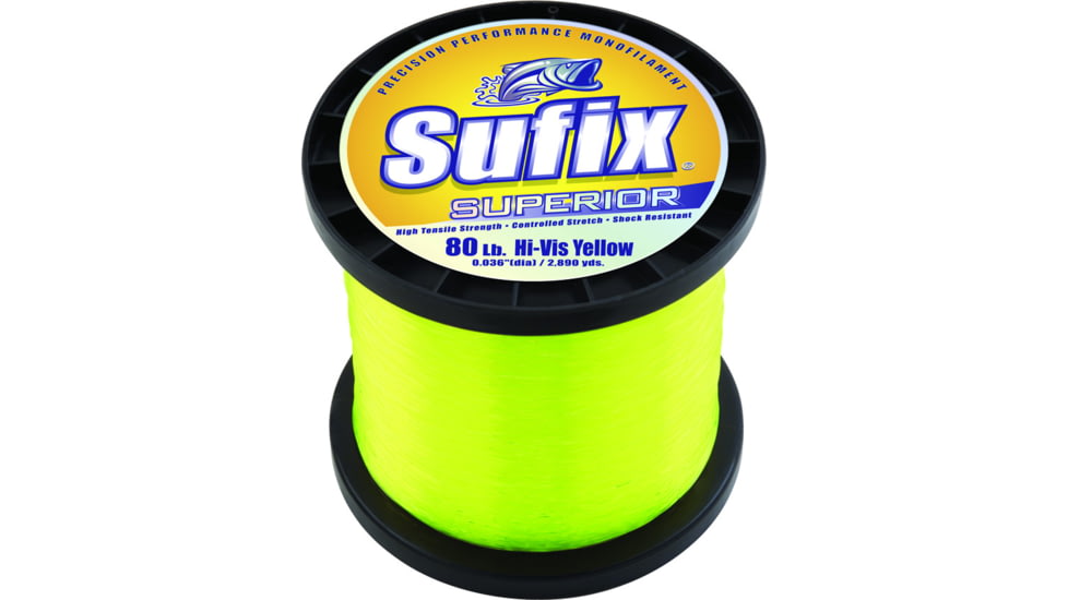Sufix Superior Monofilament Line 80lb 655yd Hi-Vis Yellow 1lb Spool, 644-180