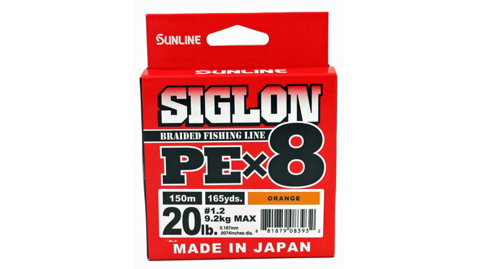 Sunline Siglon PEx8 8-Strand Braided Line 20lb 165yd Orange Tight Weave Low Diameter, 63053492