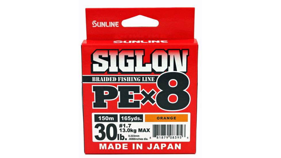 Sunline Siglon PEx8 8-Strand Braided Line 30lb 165yd Orange Tight Weave Low Diameter, 63053496
