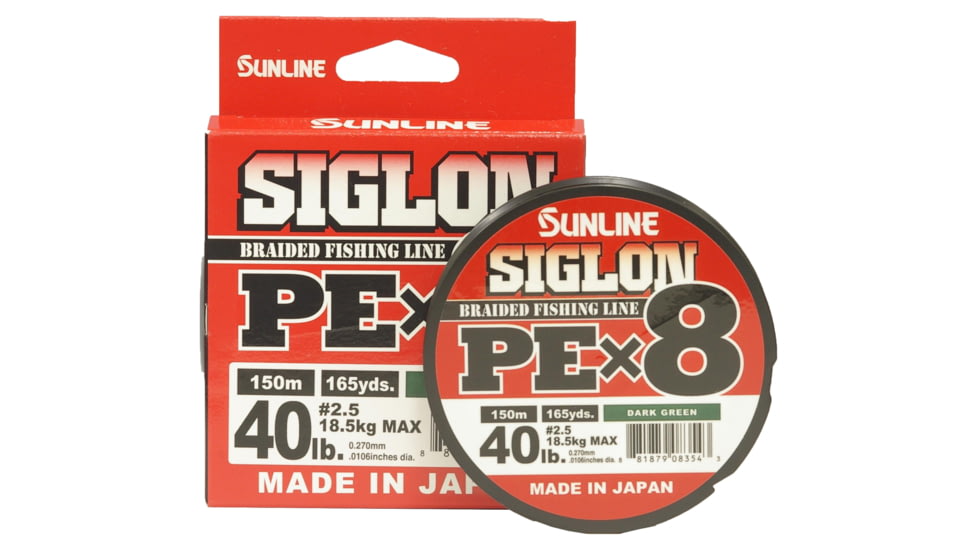 Sunline Siglon PEx8 8-Strand Braided Line 40lb 165yd Dark Green Tight Weave Low Diameter, 63053460