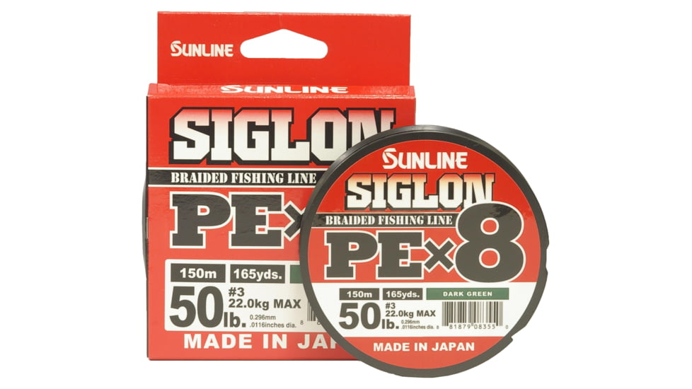 Sunline Siglon PEx8 8-Strand Braided Line 50lb 165yd Dark Green Tight Weave Low Diameter, 63053462