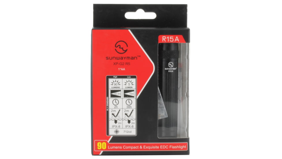 Sunwayman R15A R5 1AA Compact LED Flashlight, Black SUNWAYMAN-R15A-R5-BK
