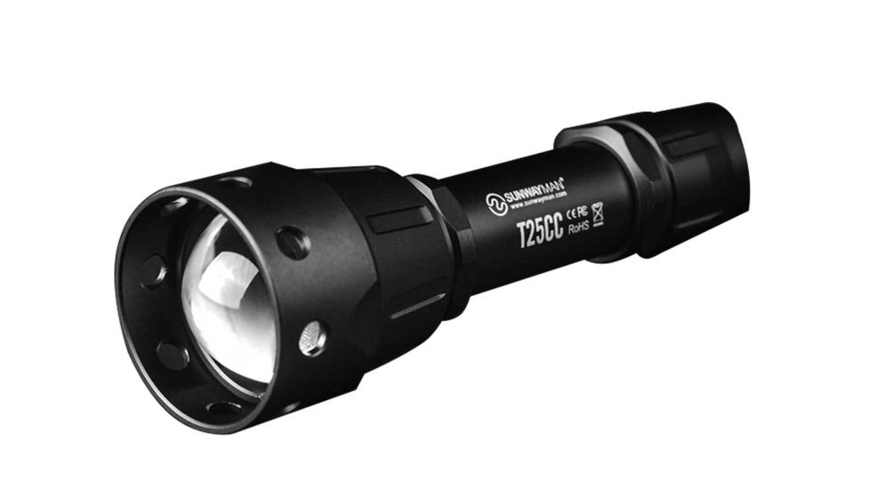 Sunwayman T25CC Zooming Tactical Rechargeable LED Flashlight, CREE XM-L2 U3, 880 Lumens, Black SUNWAYMAN-T25CC