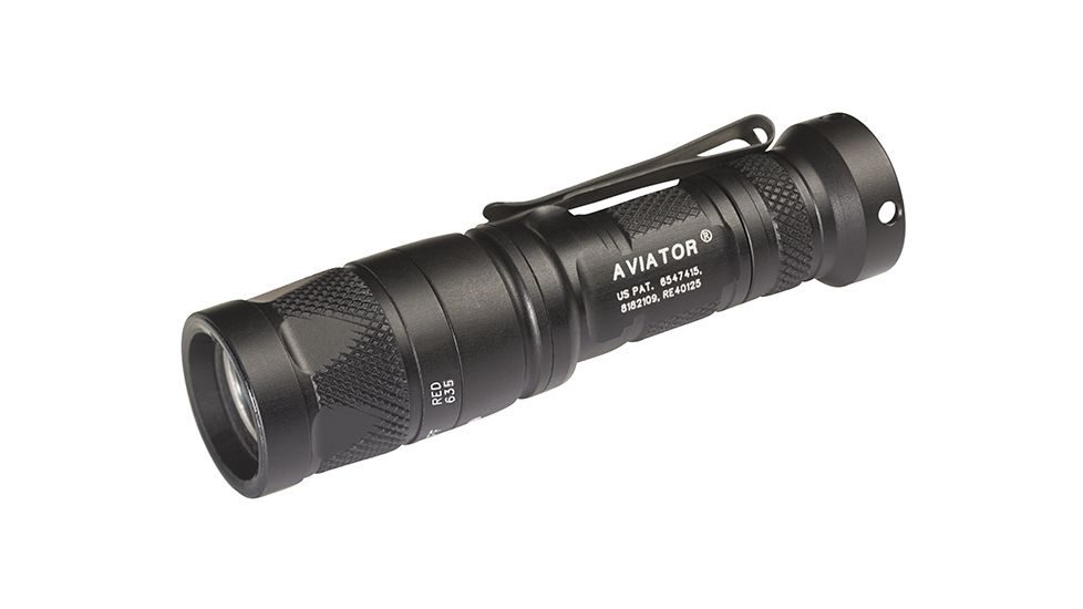 SureFire Aviator, 3 Volt, Dual Output 5/250 Lu White Light, 5/30 Lumens, 633 Mw Red Light, Alum Black Type III Ano, Z68 Clickie Switch, Black AVIATOR-RD