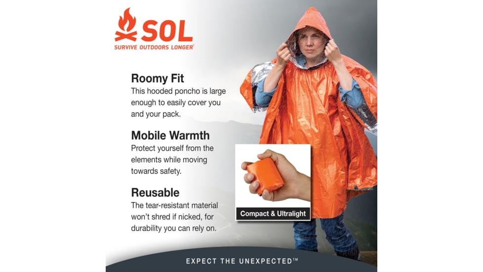 Survive Outdoors Longer Heat Reflective Poncho, 0140-6001