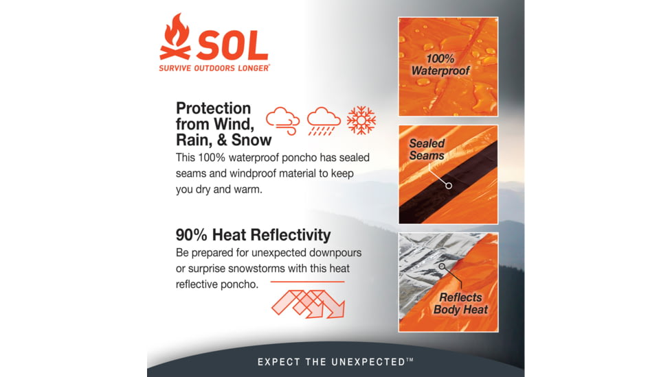 Survive Outdoors Longer Heat Reflective Poncho, 0140-6001