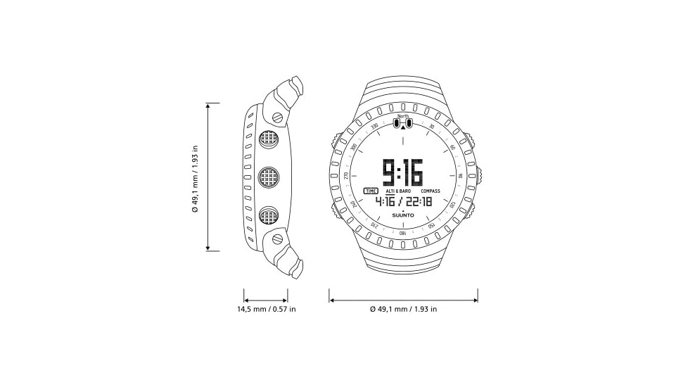 Suunto Core Unisex Watch w/ Altimeter&amp;Compass, 49.5mm Case Diameter, Aluminum Bezel, Black Composite Strap, One Size, SS014279010