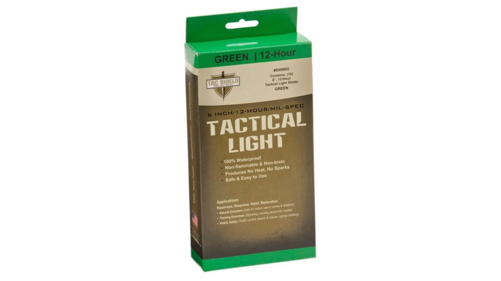 Tac Shield Tactical 12 Hour Light Stick, Green, 10 Pack 03086G