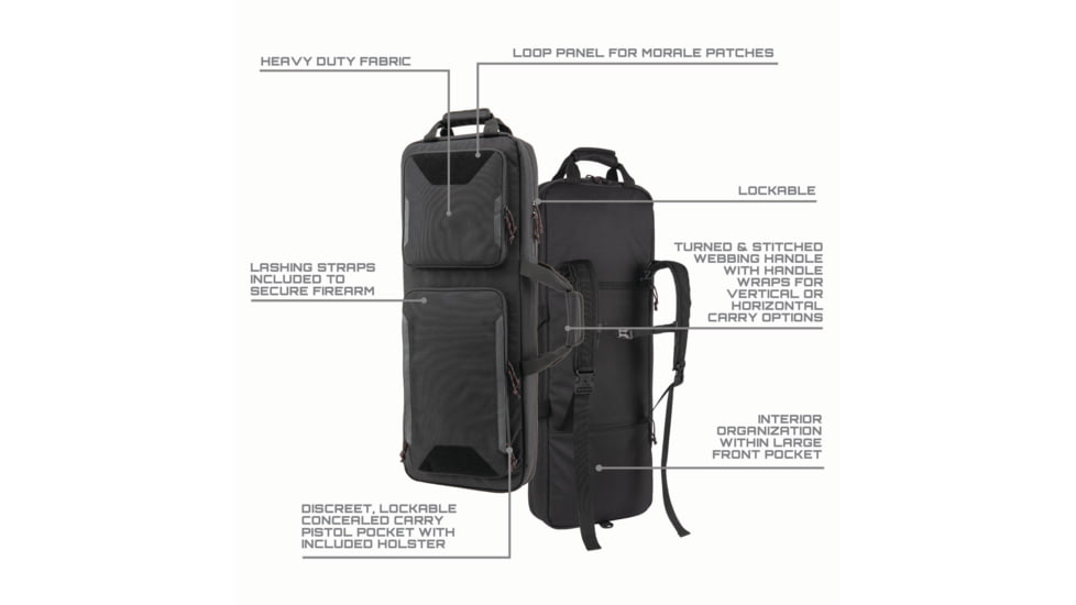 Tac-Six 34in Lockable Cohort Vertical Tactical Gun Case, Backpack Straps &amp; Conceal Carry Pocket, Black, 10824