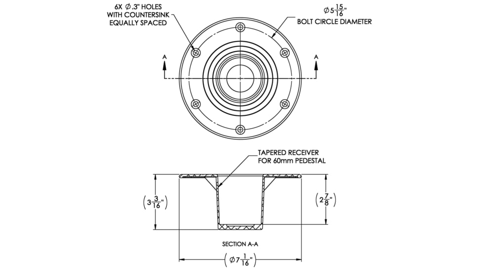 TACO Marine Surface-Mount Pedestal Table Base For 2.375in Post 7.06in Base, Z10-4085BLY60MM
