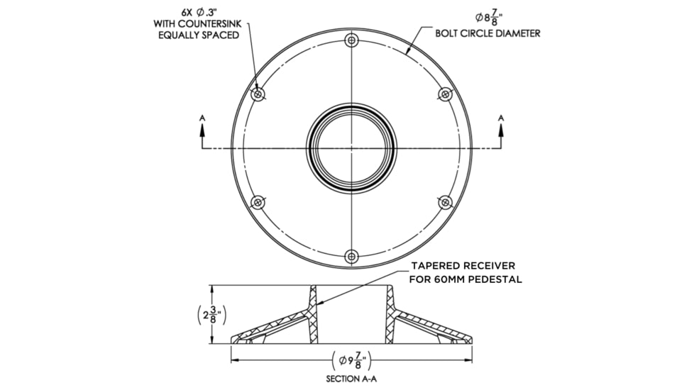 TACO Marine Surface-Mount Pedestal Table Base For 2.375in Post 9.875in Base, Z10-4075BLY60MM