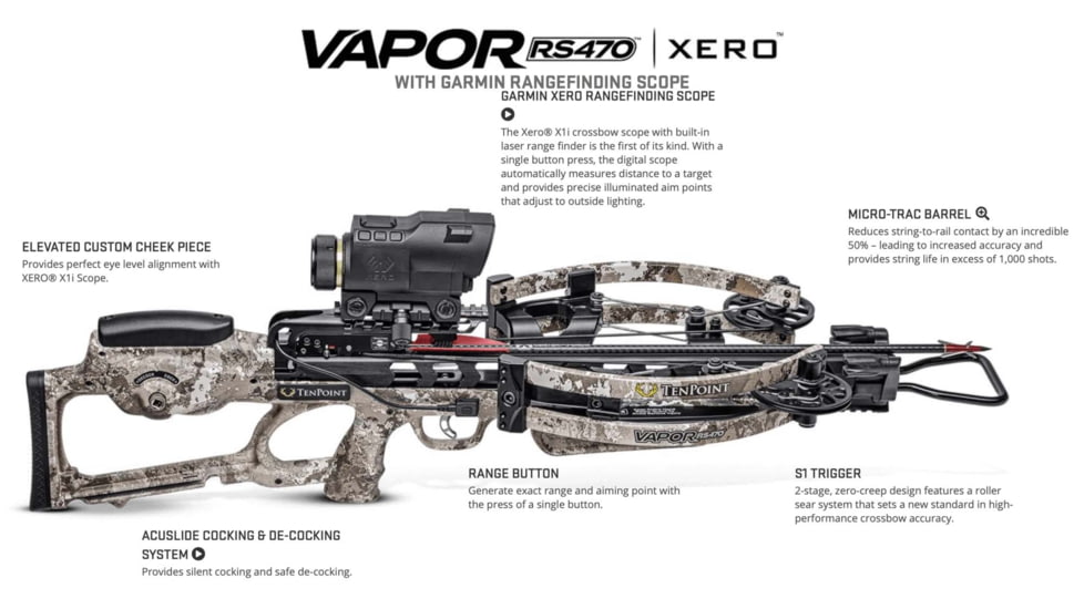 Tenpoint Crossbow Technologies Tenpoint Xbow Vapor Rs470 Xero Garmin X1i Scope Acuslide Veil