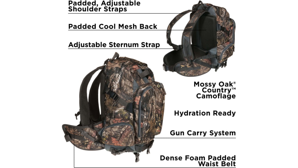 Terrain Twin Mesa Backpack/Daypack, Black/Mossy Oak Break-Up Country, 1853 cubic ines, 18924
