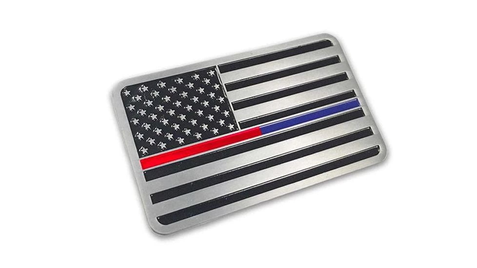 Thin Blue Line Dual Flag Car Emblem, Thin Red Line - DUAL-CAR-EMBLEM