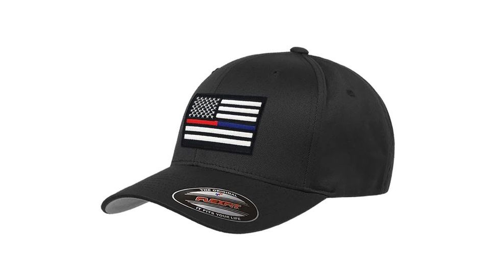 Thin Blue Line Flexfit Dual American Flag Hat, Thin Red Line - FLEX-DUAL-BLACK-LARGE